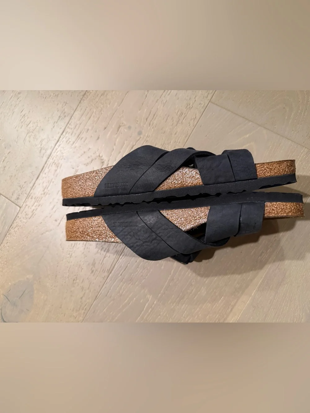 Birkenstock Lugano Soft Bed Slip on Sandals Black Leather Size 41 EU 10-10.5 US